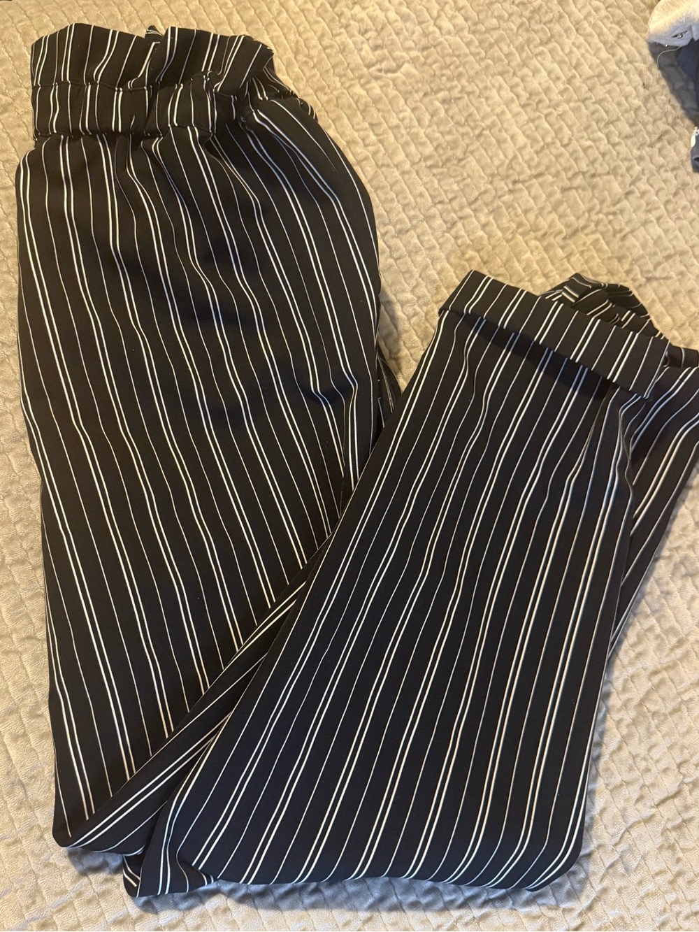 Women's Black Pinstripe Paperbag Waist Pants